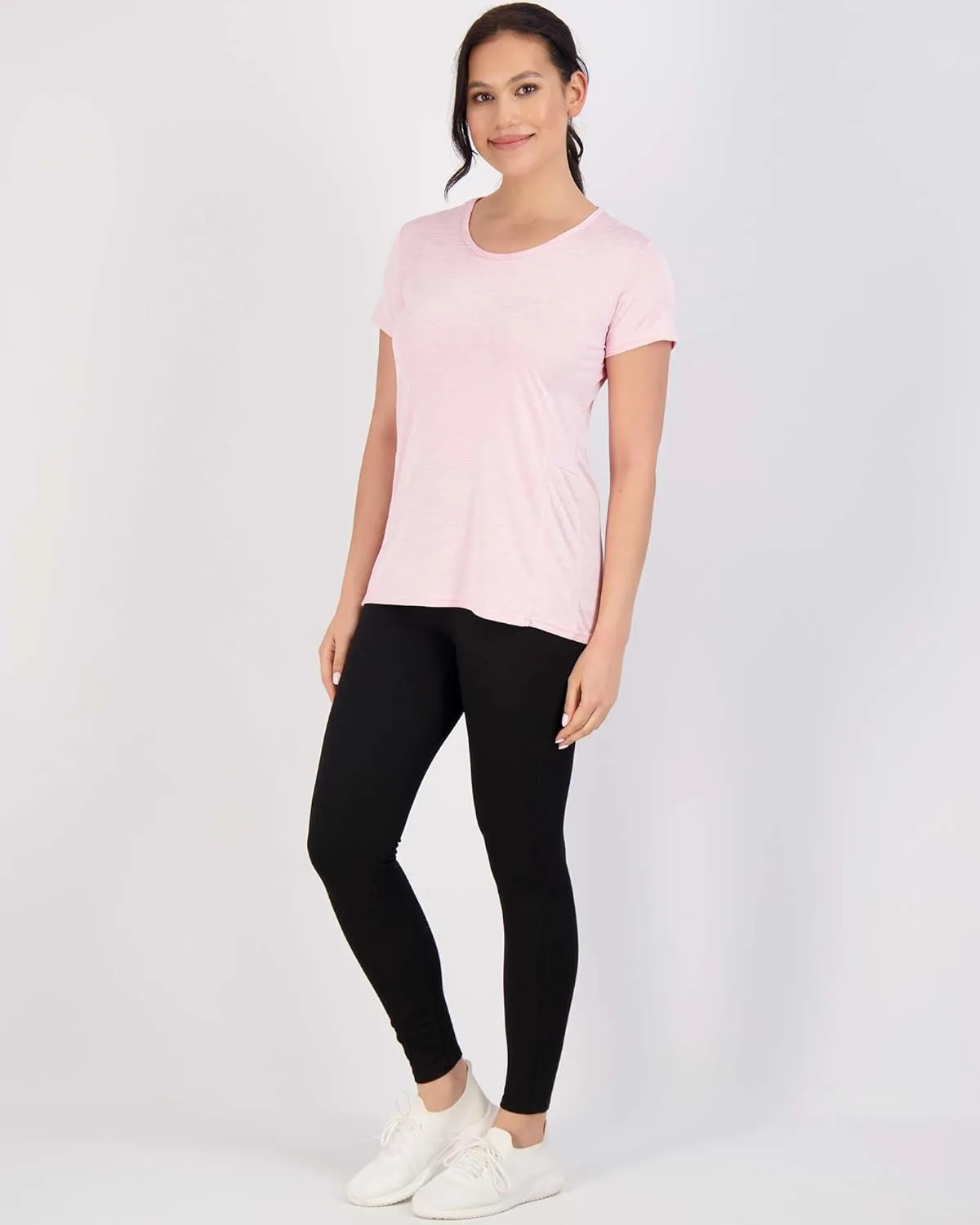 Real Essentials 5 Pack: Women's Dry Fit Tech Stretch Short-Sleeve Crew Neck Athletic T-Shirt (Available in Plus Size)