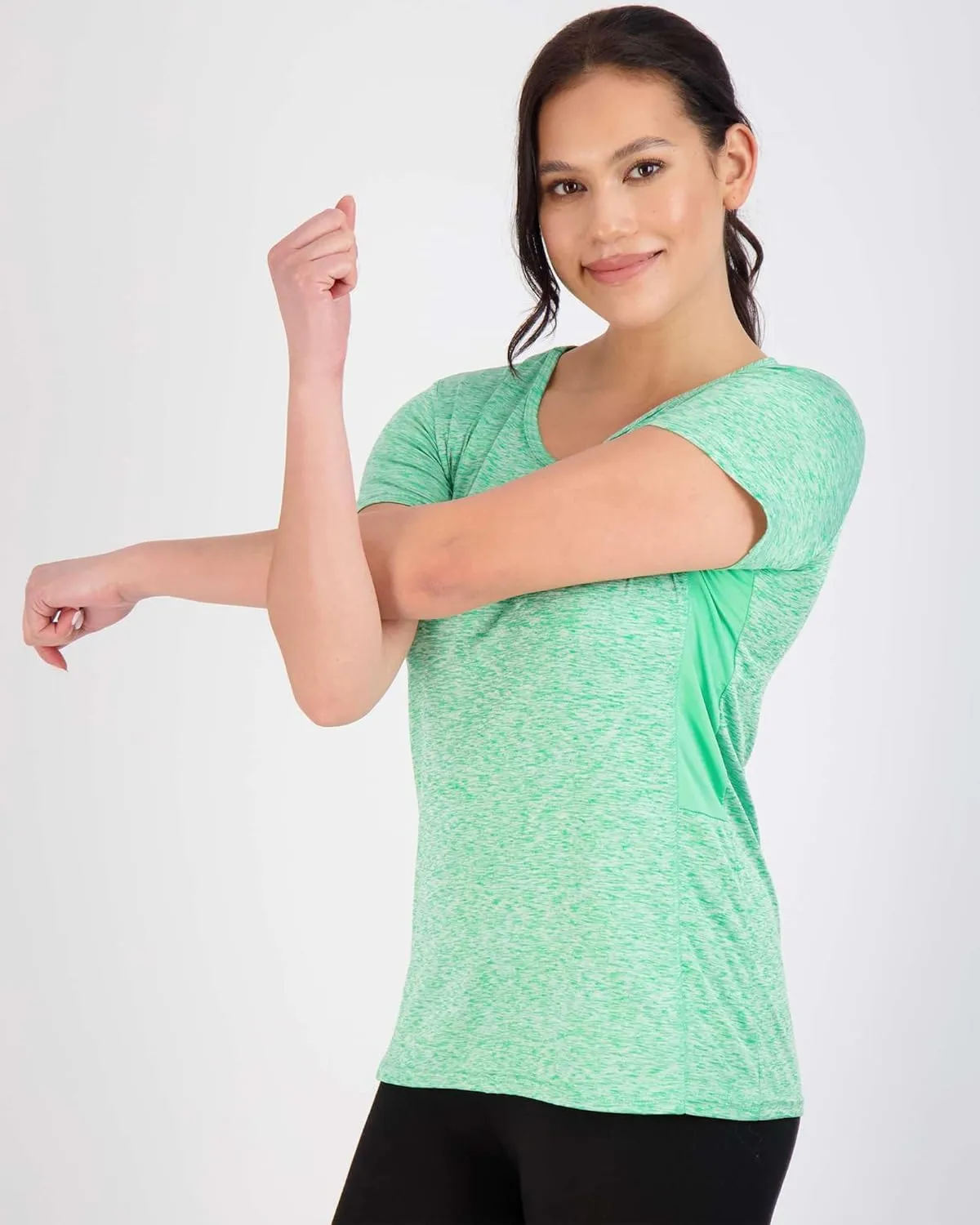 Real Essentials 5 Pack: Women's Dry Fit Tech Stretch Short-Sleeve Crew Neck Athletic T-Shirt (Available in Plus Size)