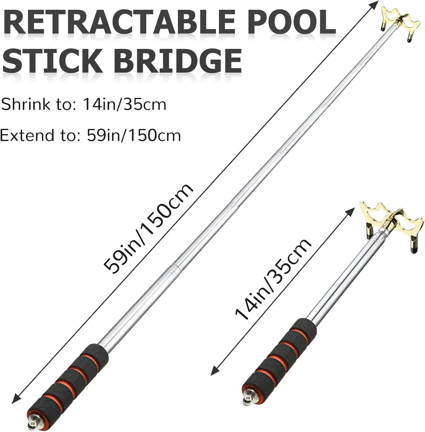 Skylety Pool Cue Snooker Stick Pool Table Accessories Retractable Billiards Cue Rest with Removable Brass Bridge Head