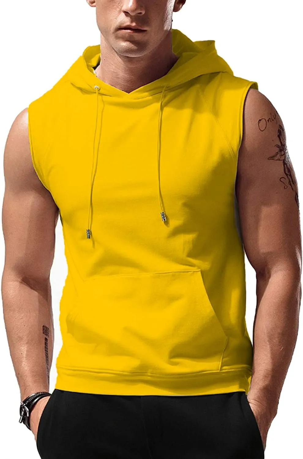 Sleeveless Hoodie Men Workout Hooded Tank Top Gym Muscle Shirts with Pocket