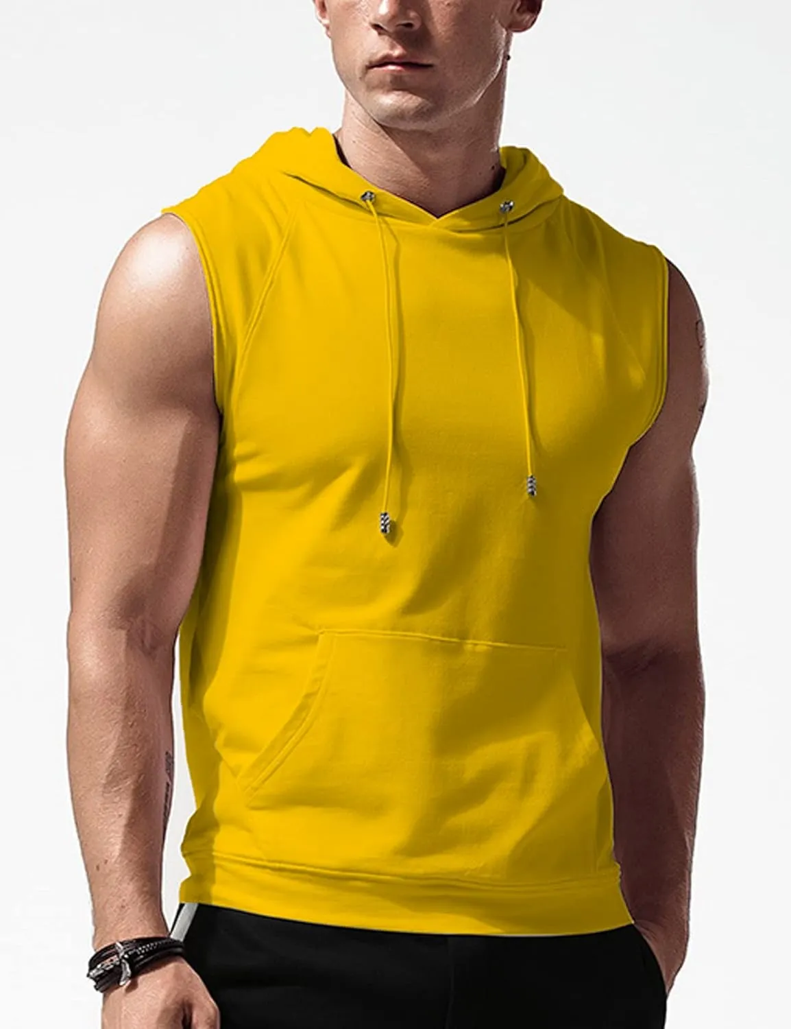 Sleeveless Hoodie Men Workout Hooded Tank Top Gym Muscle Shirts with Pocket