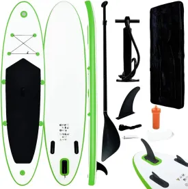 Stable and Durable Inflatable Stand Up Paddle Board Set for All Water Adventures, Green and White, Easy to Inflate
