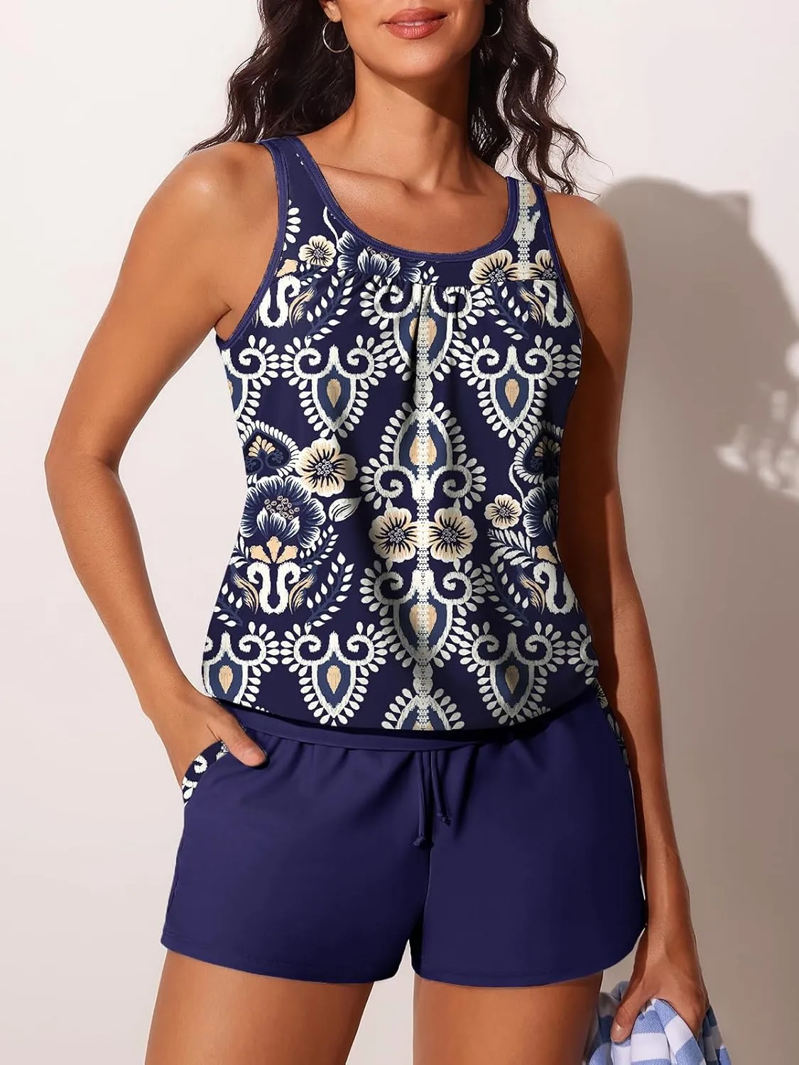 Summer Mae Blouson Women's Tankini Swimsuits Tummy Control Modest 2025 Two Piece with Sporty Pockets Bathing Suits