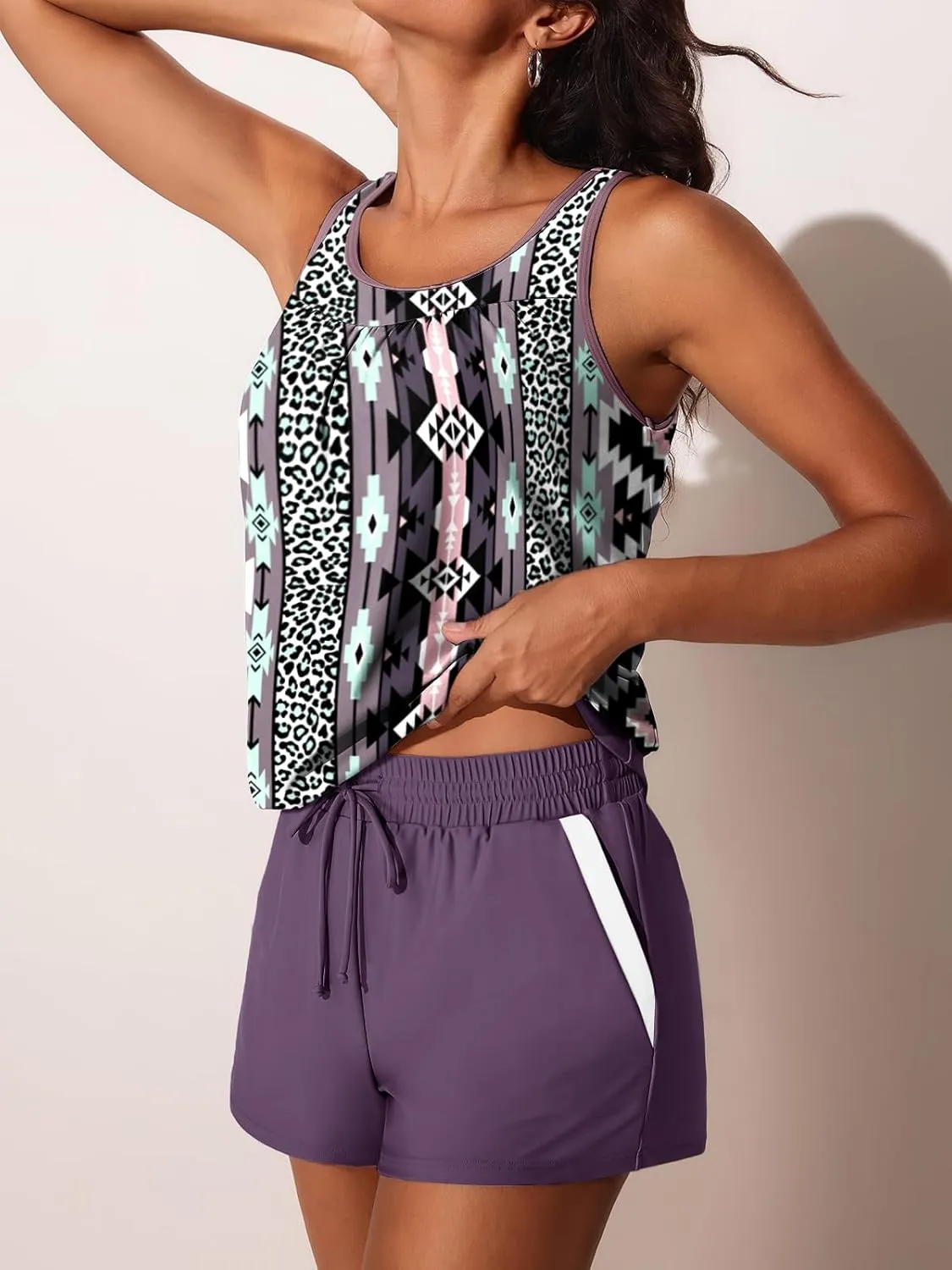 Summer Mae Blouson Women's Tankini Swimsuits Tummy Control Modest 2025 Two Piece with Sporty Pockets Bathing Suits