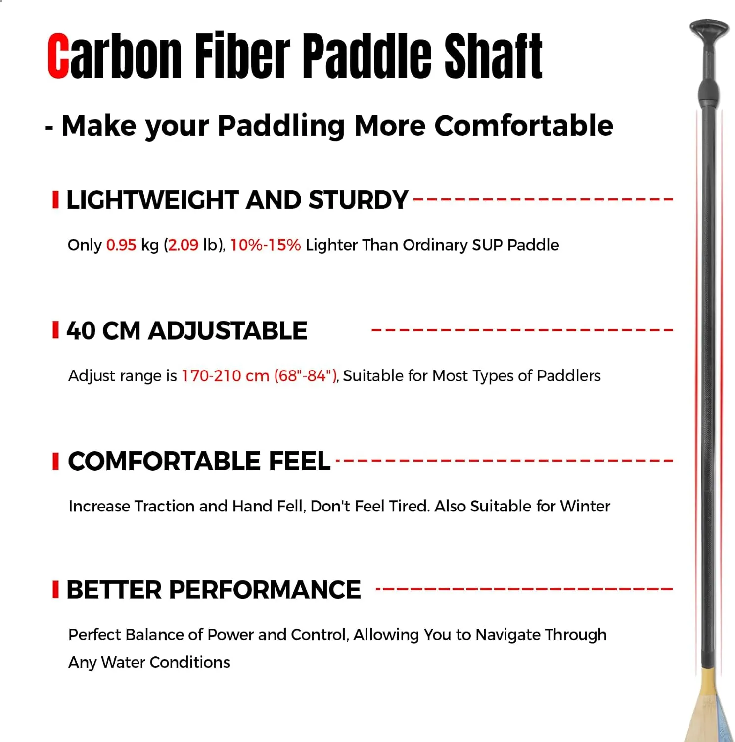 SUP Paddleboard Paddle with Carbon Fiber Shaft and PP Blade, Floating Adjustable Stand Up Paddle Board Paddle, 170-210 cm/68-84 Inches, Bamboo Pattern Series
