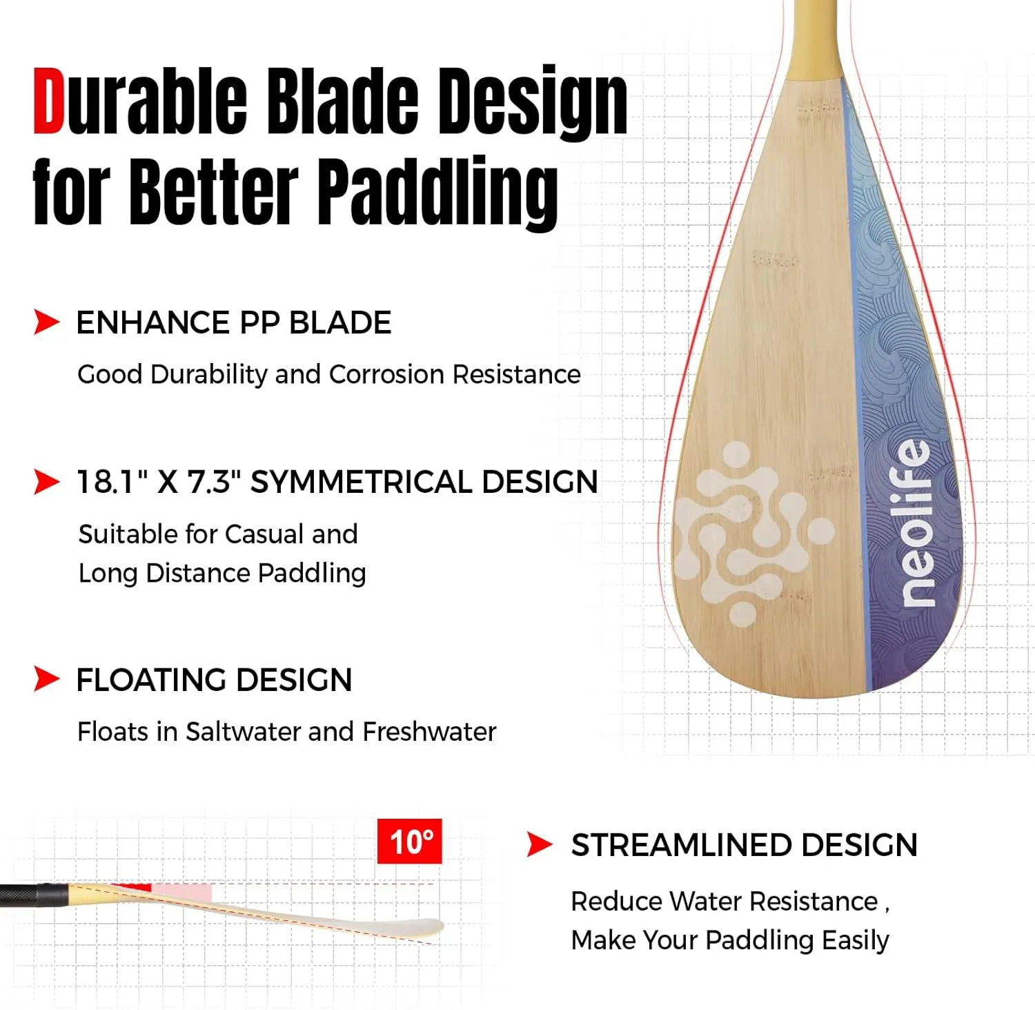 SUP Paddleboard Paddle with Carbon Fiber Shaft and PP Blade, Floating Adjustable Stand Up Paddle Board Paddle, 170-210 cm/68-84 Inches, Bamboo Pattern Series