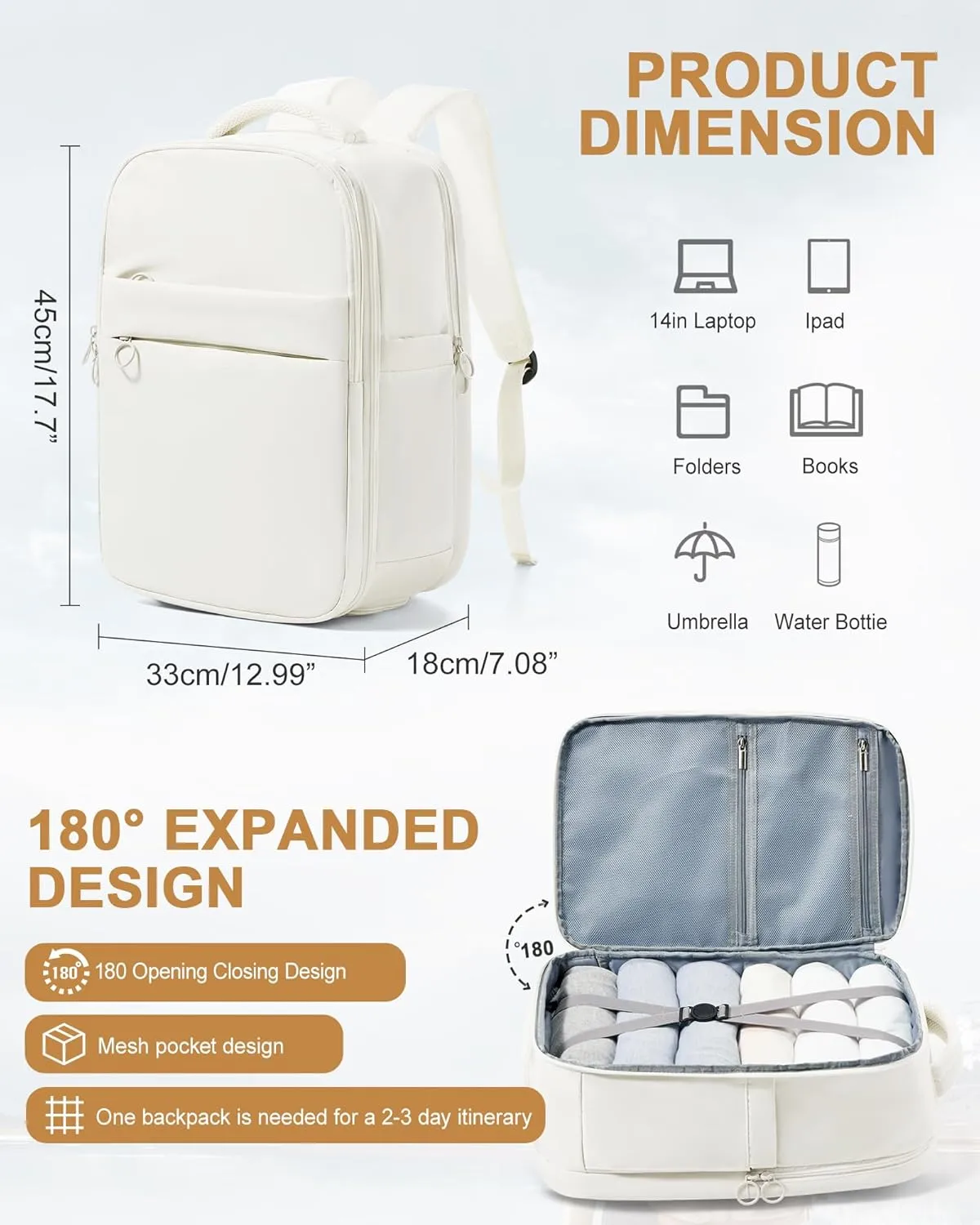 Travel Backpack for Women Carry on Flight Approved Personal Item Travel Bag Carry on Backpack Mochila de Viaje Waterproof Travel Essentials with Shoe Compartment Fit Airplanes Beige