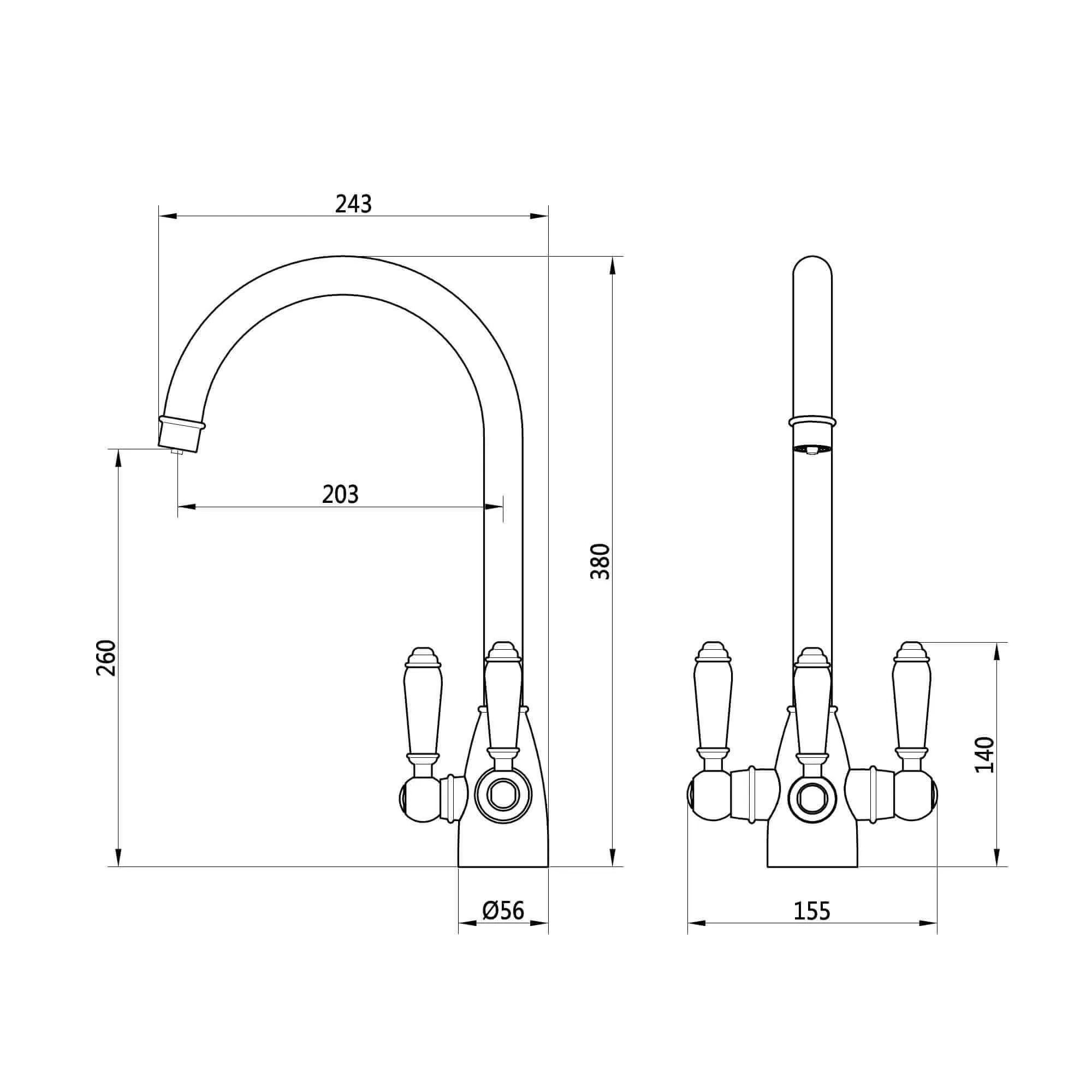 Valencia traditional filter tap with ceramic levers - gold