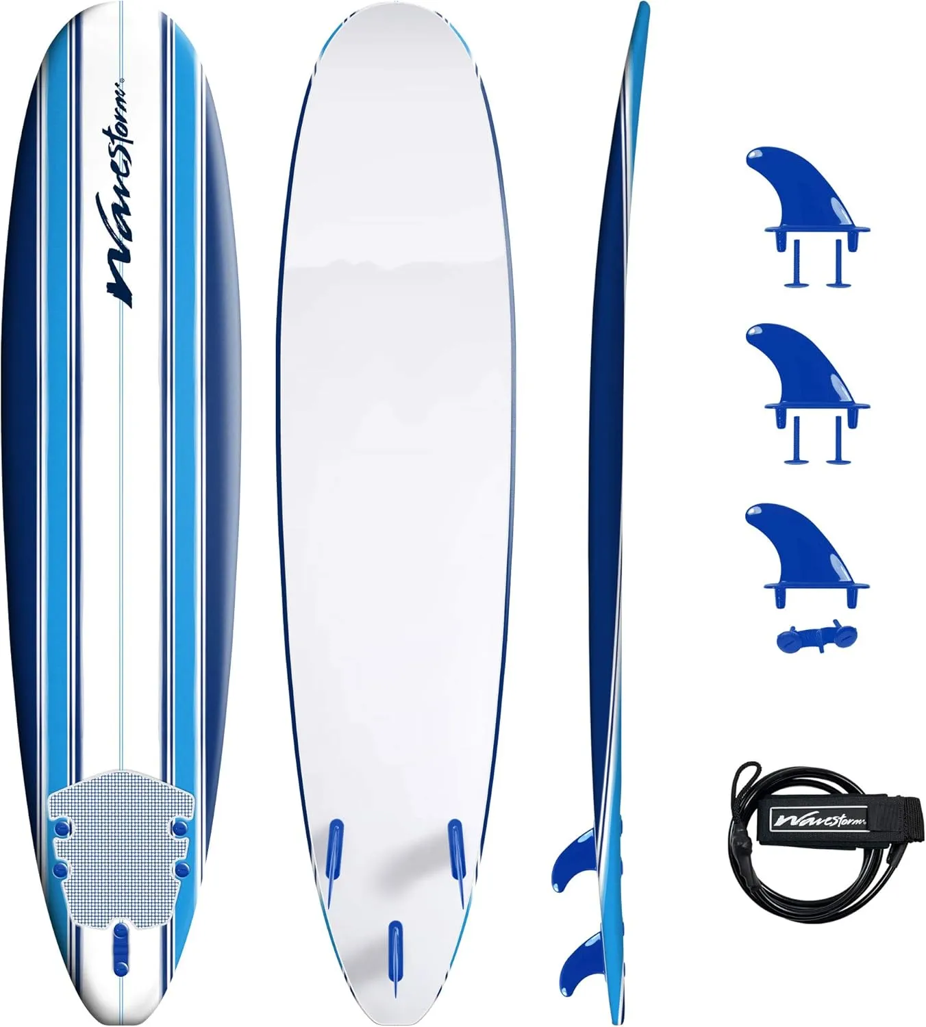 Wavestorm 8ft Classic Surfboard // Foam Wax Free Soft Top Longboard for Adults and Kids of All Levels of Surfing