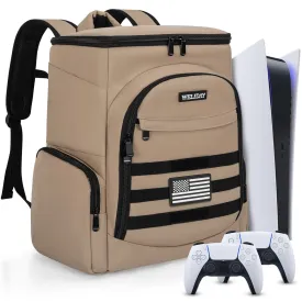 WELIDAY Gaming Console Backpack Compatible with PS5/PS5 Slim/PS5 Pro, Protective Travel Case with 15.6 Laptop Compartment and Multiple Pockets (Khaki)