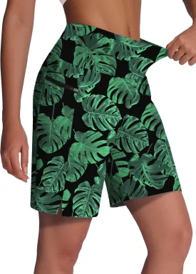 Women's 7" Long Swim Board Shorts - High Waisted Quick Dry Beach Swimming Swimsuit Bottom with Liner Zip Pockets UPF50