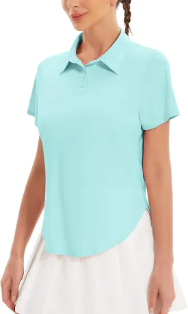 Women's Golf Polo Shirts UPF 50  Sun Protection 3-Button Short Sleeve Quick Dry Shirt Athletic Tennis Golf Tops